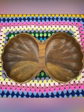 Vintage 1960s Monkey Pod Double Shell Wooden Tray – Handmade in Philippines